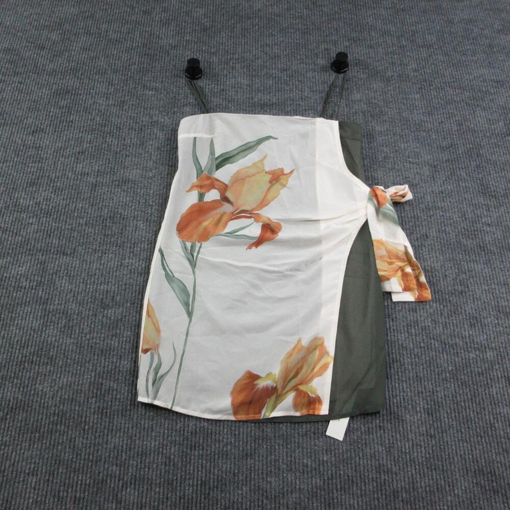 COMMENSE Dress Womens M White Floral Chiffon Strapless Slip Dress Lined Bow NWT
